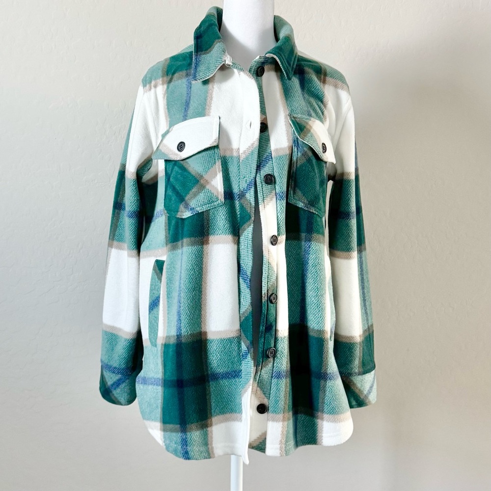 Weekends Everyday Plaid Green White Shirt Jacket